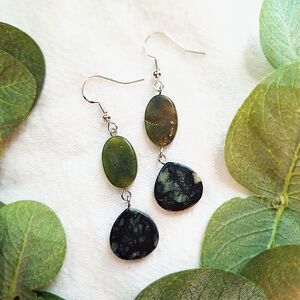 Fairy Grunge Serpentine Earrings, Moody Boho Goth Earrings, Earthy Crystal